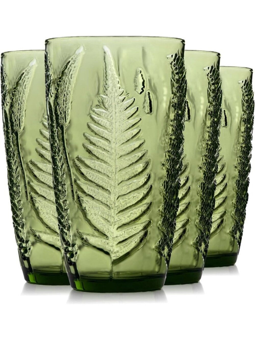 Vintage Fern Green Drinking Glasses Set of 4 | 16 oz Eco-Friendly Glass Cups
